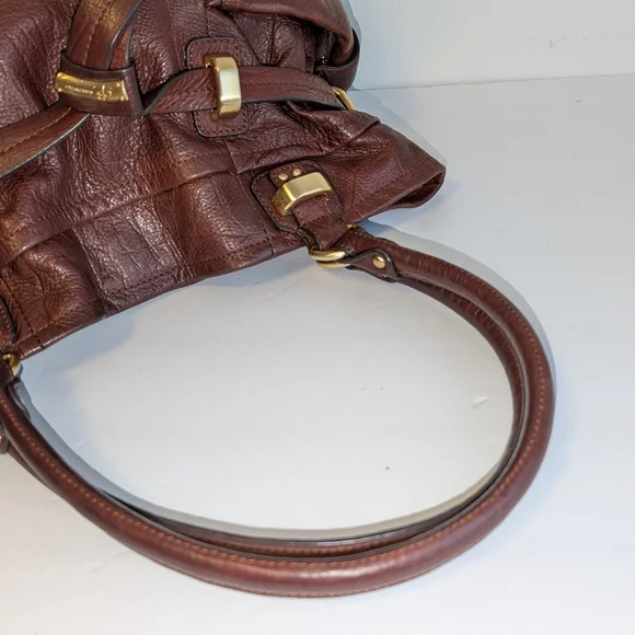 B. Makowsky Brandy Brown Leather Croco Embossed Drawstring Shoulder Bag - $298 - Picture 12 of 12